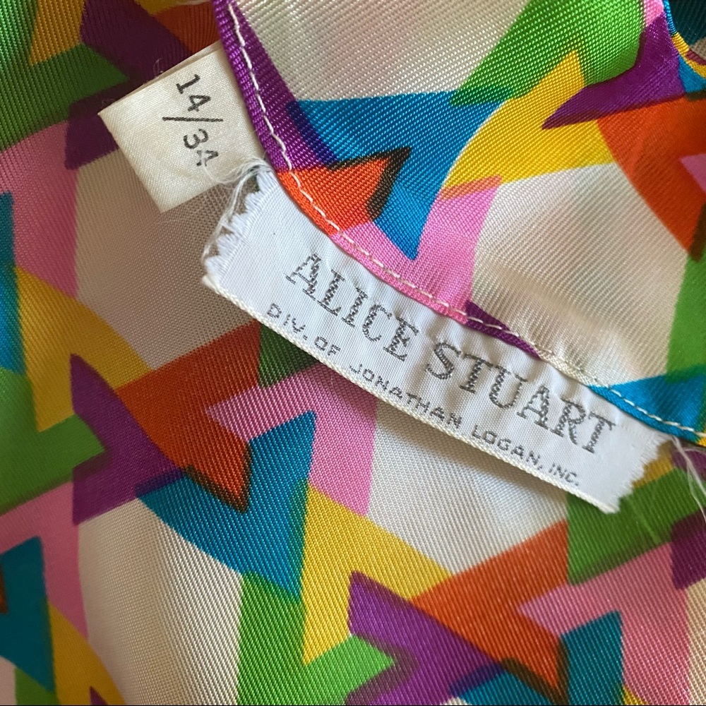 Vintage Alice Stewart Mod Geo Print Top Int'l Ladies Garment Union Tag - Picture 5 of 12